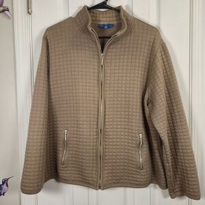 Karen Scott Sport Quilted Full Zip Mock Neck Jacket Tan XL